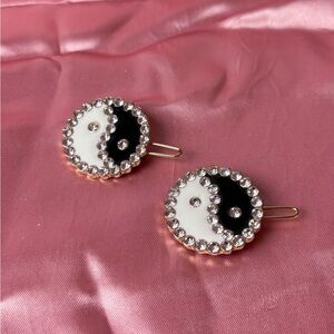 NWOT Frasier Sterling Yin Yang Crystal Hair Clips